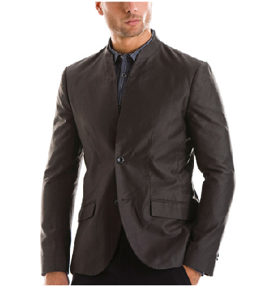 dark linen suit without tie